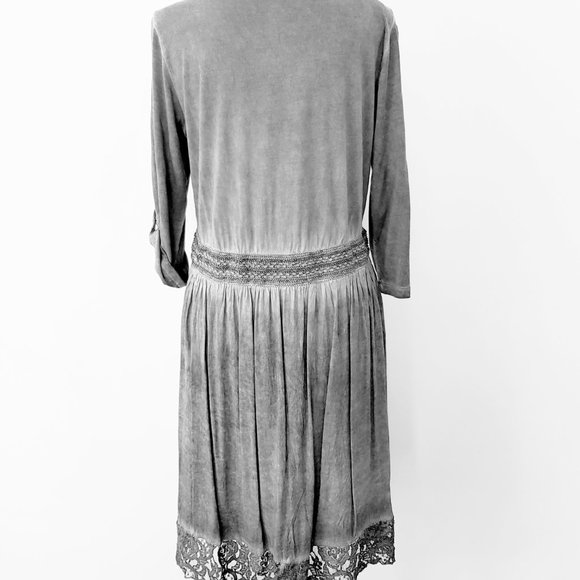 Heine Grey Boho Lace Trim Half Sleeve Dress Stretchy & Lined Size 42 / Au 12 - Picture 9 of 16